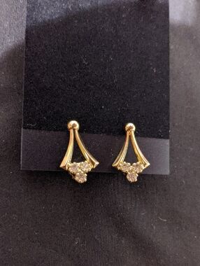 Gold-Tone Crystal Accent Drop Stud Clip On Earrings